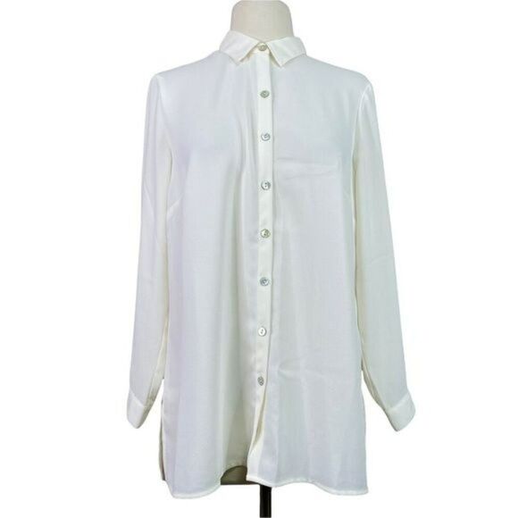 J. Jill Solid White Blouse Button Up Small Petite - Picture 1 of 8